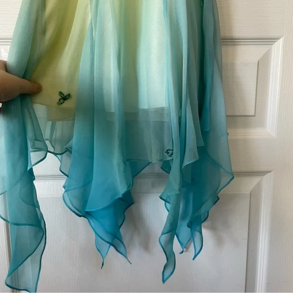 ❄️SOLD❄️ Vintage 90s Y2K Silk Beaded Fairycore Tinkerbell Whimsical Dress S M - Picture 4 of 12